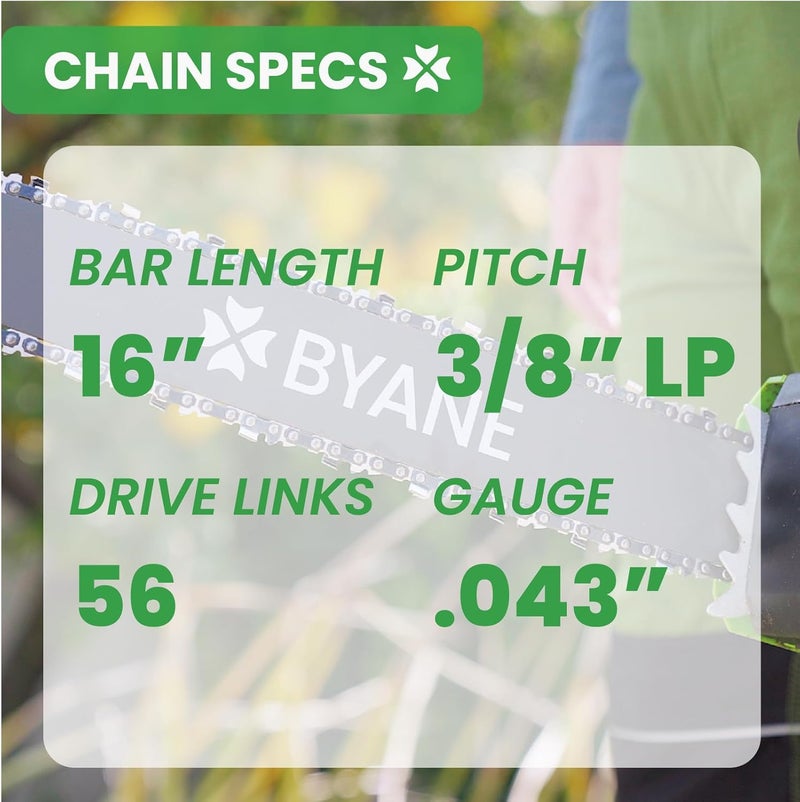 Byane Chainsaw Chain 16 Inch 3/8" LP Pitch .043'' Gauge 56 Drive Links Low-kickback Fits Milwaukee M18 2727-20, EGO CS1600/CS1604,Dewalt DCCS670 and More, Replacement for Oregon R56 (3 Chains) - Image 3